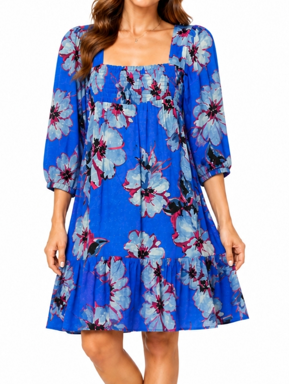 Blue Floral Square-Neck Mini Dress NWT